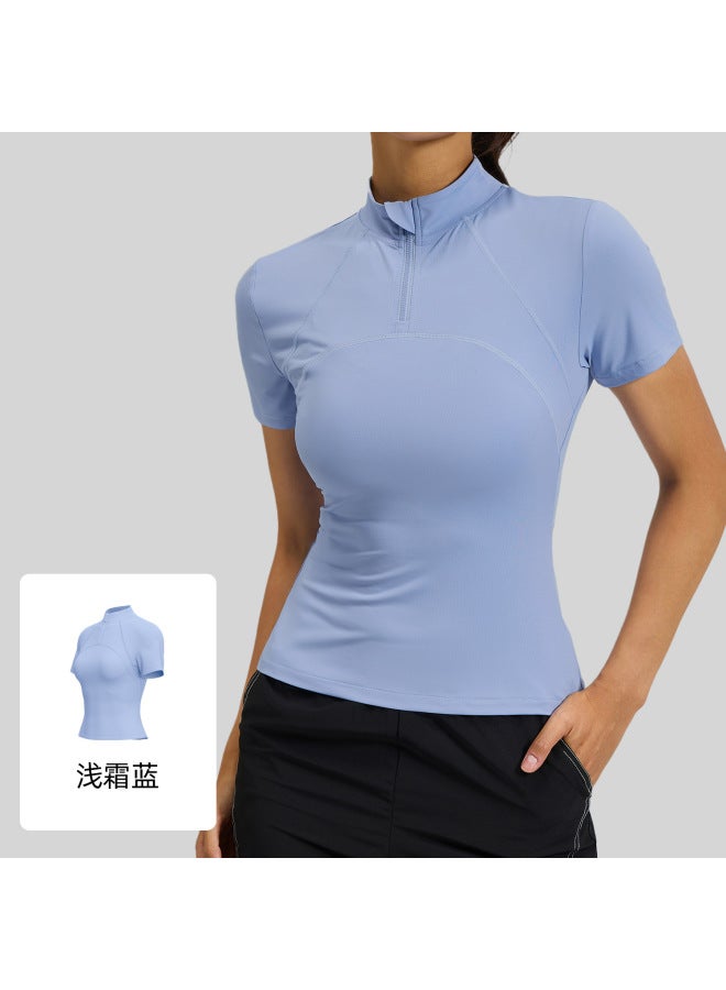 New Style Outdoor Running Fitness Yoga Sports Short-sleeved T-shirt Half-zip Slimming High-elastic Fitness Clothing