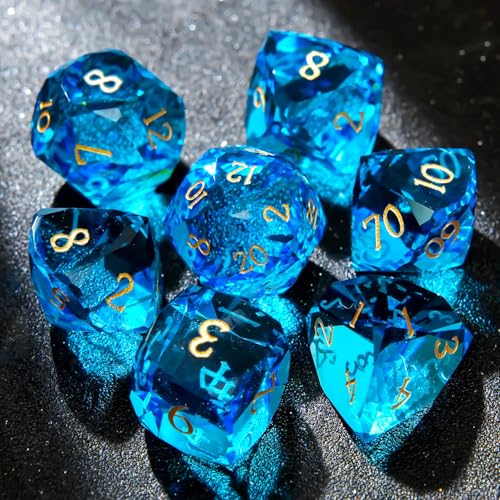 FTNNGIME Multifaceted Blue glassCrystal DND Dice Set 7 PCS Gemstone Suitable for Dungeons and Dragons RPG Games - Image 5