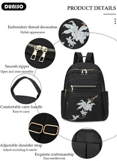 DUNISO Women Backpack Purse, Embroidery Backpack for Girl Woman Black Travel Bookbag Lady Shoulder Bag, Lightweight Ladies Fashion Daily Backpack Anti-theft Casual  Daypack  - Image 2