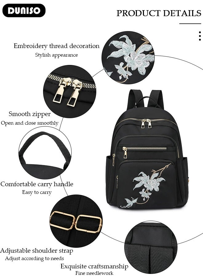 DUNISO Women Backpack Purse, Embroidery Backpack for Girl Woman Black Travel Bookbag Lady Shoulder Bag, Lightweight Ladies Fashion Daily Backpack Anti-theft Casual  Daypack  - Image 2