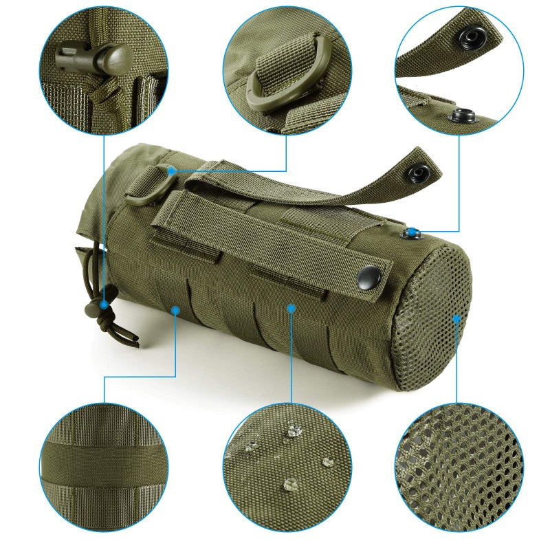 FRTKK Tactical MOLLE Water Bottle Pouch with Drawstring Open Top & Mesh Bottom, Military Water Bottle Holder Bag Sports Travel Hydration Carrier (Army Green-1 Pack) - Image 4