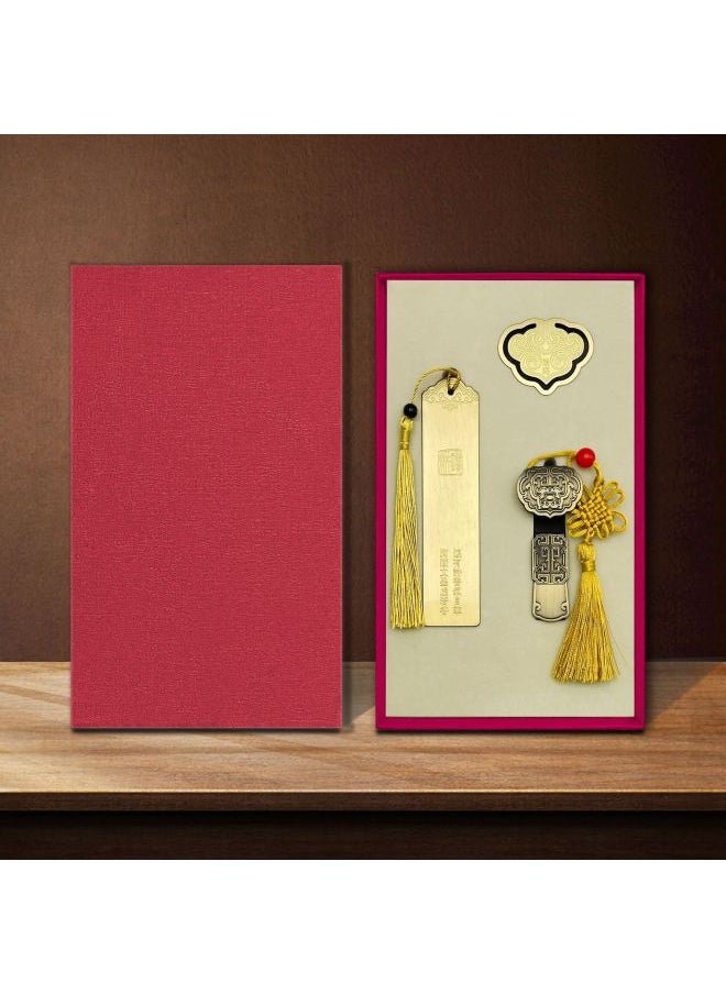 Ruyi U Disk 16g Suit Custom Logo Brass Hollow Ploughing Bookmark Sandalwood Sign Pen School Corporate Gifts-Color:(ruyi + Book Clip) Red Gift Box-Capacity:16GB  - Image 1