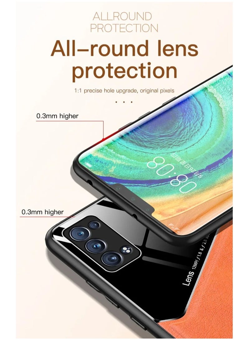 Case Compatible With Oppo Reno 6 5G Cover Luxury Leather And Glass With Car Magnetic Holder Phone Cover Soft Frame Silicone (Green) - Image 4