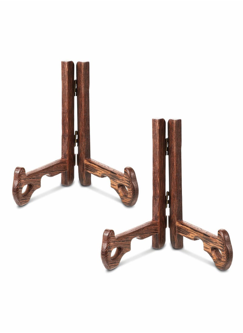 Wooden Display Stand Plate Holder Wooden Easel Plate Stand Wooden Picture Frame Stand Holder for Display Plates Photos Home Birthday Party Wedding Decorations, Red (5 Inch) 2 Pieces - Image 1