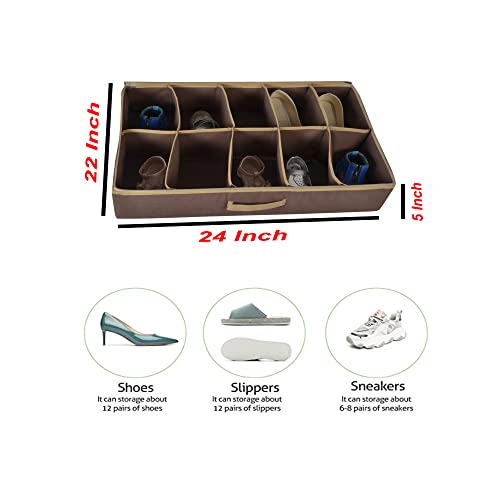 SHREY CREATION Under Bed Shoe Organizer with Transparent Lid, Fabric Shoe Storage Box with Zipper & Handle, Space Saving Footwear Organizer for Closet & Bedroom - (Pair of 8-Brown) - Image 4