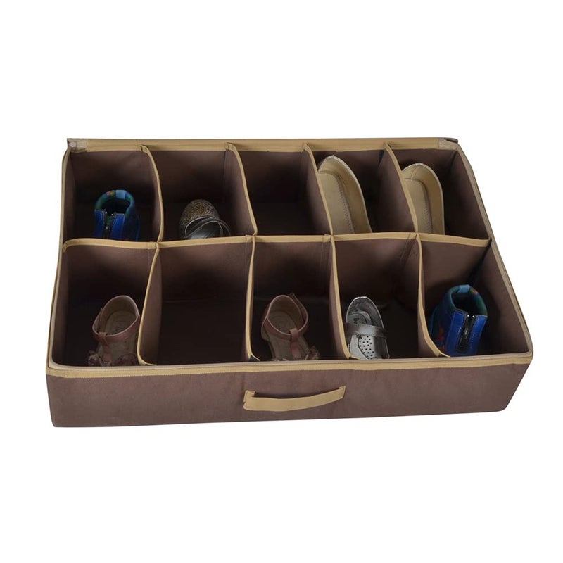SHREY CREATION Under Bed Shoe Organizer with Transparent Lid, Fabric Shoe Storage Box with Zipper & Handle, Space Saving Footwear Organizer for Closet & Bedroom - (Pair of 8-Brown) - Image 5