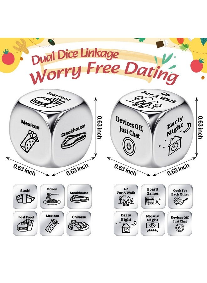 Poen 2 Pcs Food Decision Dice Game Decider Dice Valentines Day Gifts for Couple Anniversary Stainless Steel Dice for Him Her Stocking Stuffers Gifts for Women Men Adults Date Wedding Funny Gifts - Image 2
