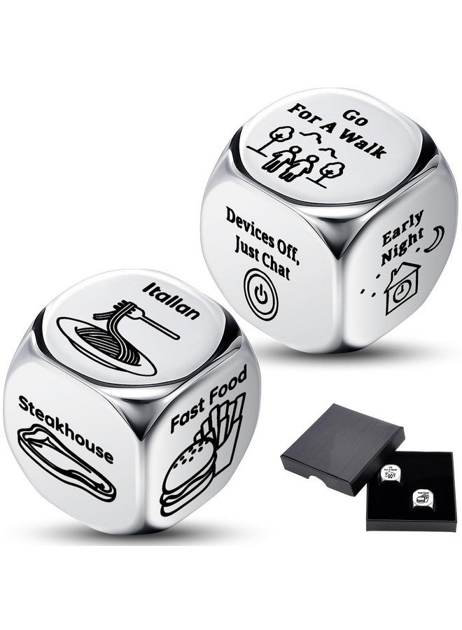 Poen 2 Pcs Food Decision Dice Game Decider Dice Valentines Day Gifts for Couple Anniversary Stainless Steel Dice for Him Her Stocking Stuffers Gifts for Women Men Adults Date Wedding Funny Gifts - Image 1