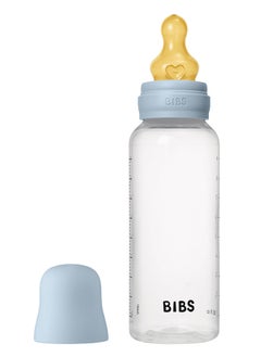 BIBS Pack Of 1 Baby Bottle Round Nipple Latex 270 Ml Medium Flow, Baby Blue, 2 Months +  - Image 1