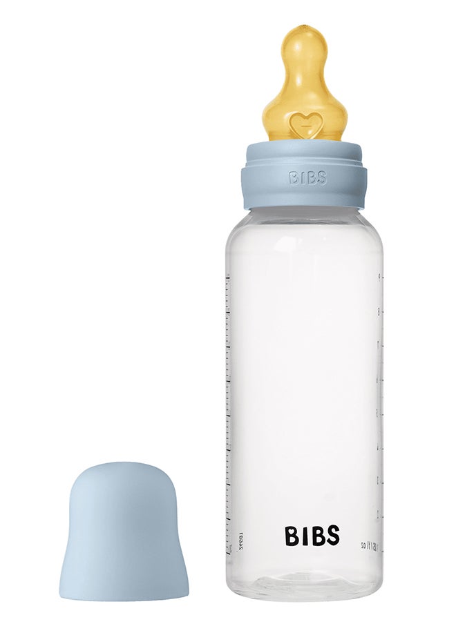 BIBS - Pack Of 1 Baby Bottle Round Nipple Latex 270 Ml Medium Flow, Baby Blue, 2 Months + - Image 1