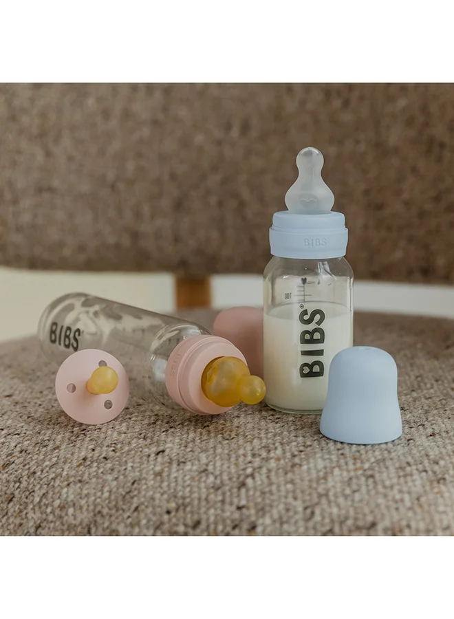 BIBS Pack Of 1 Baby Bottle Round Nipple Latex 270 Ml Medium Flow, Baby Blue, 2 Months +