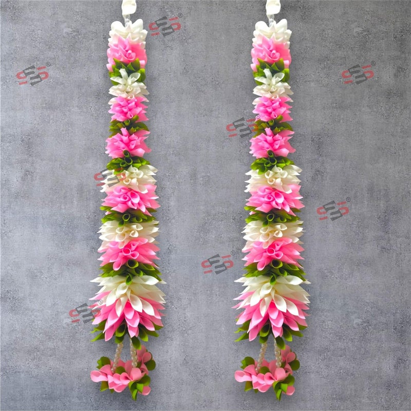 S2S Artificial Fabric Flower Cone Strings Hanging Wedding Decorations Event Decor Perfect for Diwali Ganpati Pooja Temple Mandir Decoration 2 Feet Ladi Pink Pack of 2 - Image 1