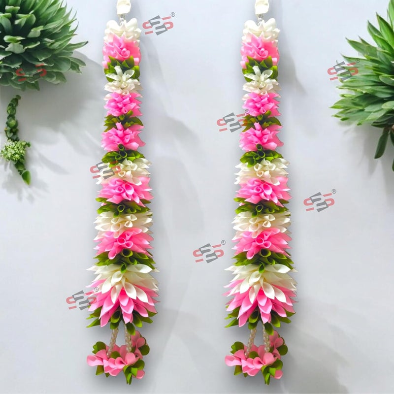S2S Artificial Fabric Flower Cone Strings Hanging Wedding Decorations Event Decor Perfect for Diwali Ganpati Pooja Temple Mandir Decoration 2 Feet Ladi Pink Pack of 2 - Image 3