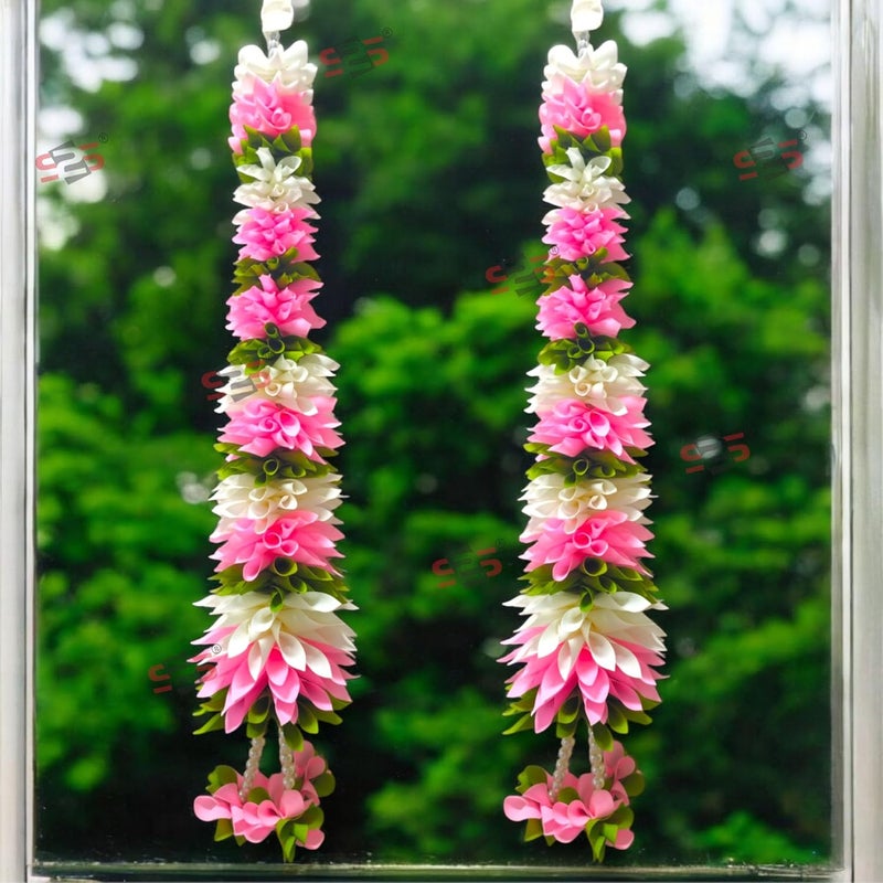 S2S Artificial Fabric Flower Cone Strings Hanging Wedding Decorations Event Decor Perfect for Diwali Ganpati Pooja Temple Mandir Decoration 2 Feet Ladi Pink Pack of 2 - Image 2