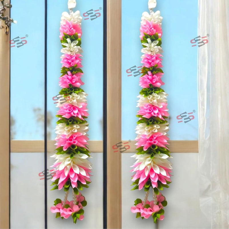 S2S Artificial Fabric Flower Cone Strings Hanging Wedding Decorations Event Decor Perfect for Diwali Ganpati Pooja Temple Mandir Decoration 2 Feet Ladi Pink Pack of 2 - Image 4