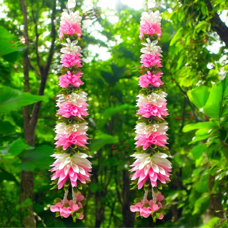 S2S Artificial Fabric Flower Cone Strings Hanging Wedding Decorations Event Decor Perfect for Diwali Ganpati Pooja Temple Mandir Decoration 2 Feet Ladi Pink Pack of 2 - Image 5