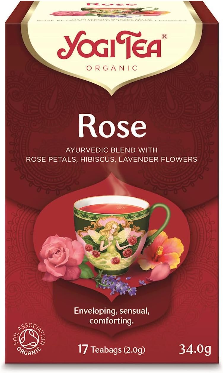 Yogi Tea شاي يوجي العضوي بالورد - مزيج أيورفيدي مع بتلات الورد، الكركديه، وزهور اللافندر - 17 كيس شاي - Image 1