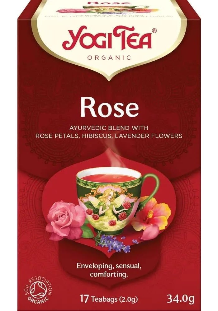 Yogi Tea شاي يوجي العضوي بالورد - مزيج أيورفيدي مع بتلات الورد، الكركديه، وزهور اللافندر - 17 كيس شاي - Image 3