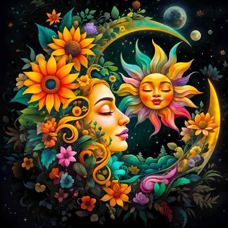 HOIYLDS Sun and Moon Diamond Art Painting Kits for Adults Round Full Drill Diamond Dots Paintings for Beginners 5D Paint with Diamonds Pictures Gem Art Painting Kits DIY Crafts Project Kits 14x14inch - Image 2