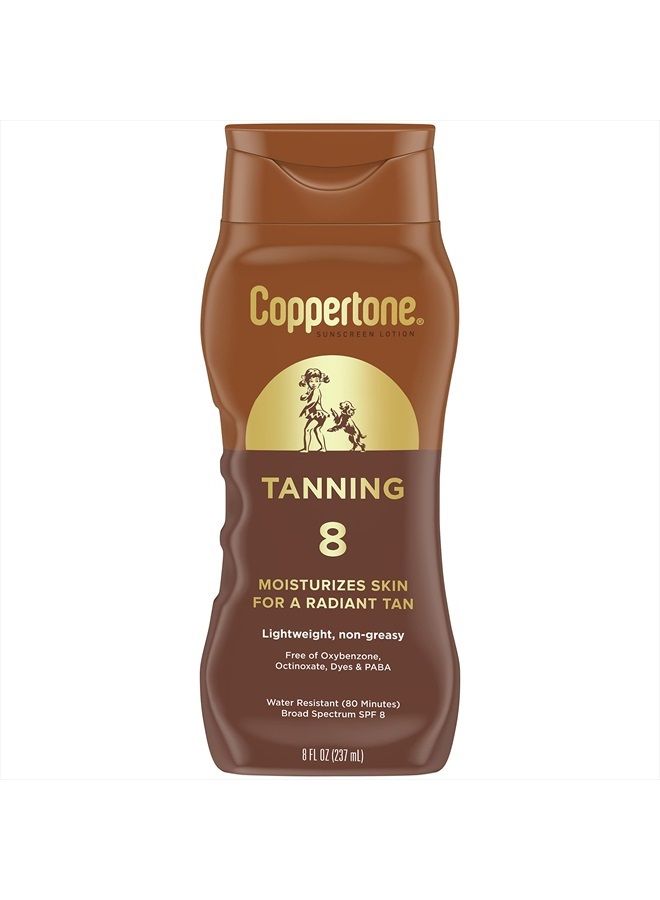 Coppertone Tanning Sunscreen Lotion, Water Resistant Body Sunscreen SPF 8, Broad Spectrum SPF 8 Sunscreen, 8 Fl Oz Bottle - Image 1