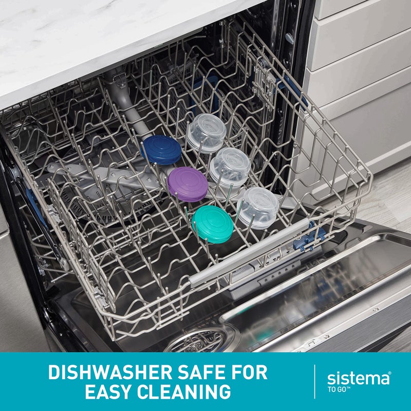 Sistema Snack Pots Mini Bites TO GO | 130 ml | Stackable Snack Boxes with Lids | BPA-Free | Teal  Purple & Blue Lids | 9 Count - Image 5