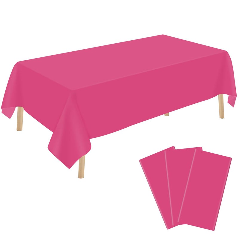 YSYJ 3 Pack Hot Pink Plastic Tablecloth Disposable Rectangular Table Cloth 54 x 108 Inch Table Cover for Parties - Image 1