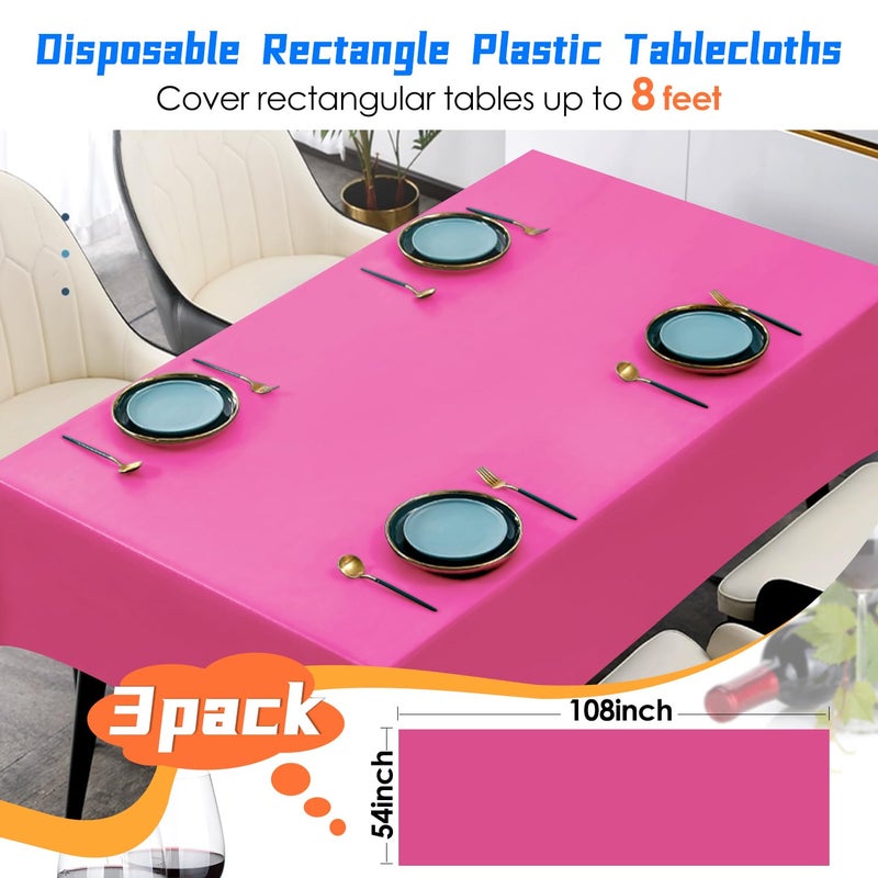 YSYJ 3 Pack Hot Pink Plastic Tablecloth Disposable Rectangular Table Cloth 54 x 108 Inch Table Cover for Parties - Image 2