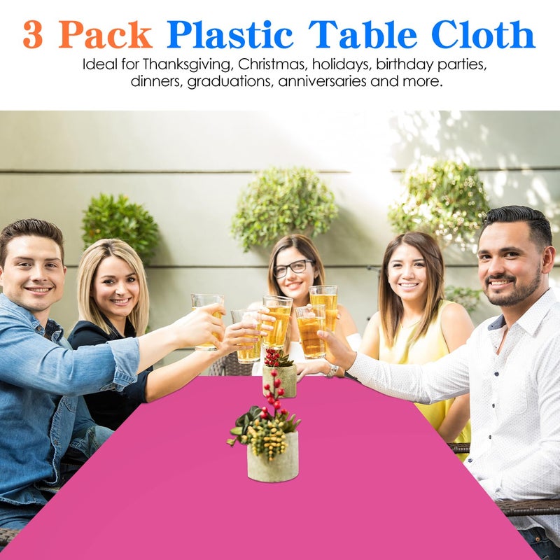 YSYJ 3 Pack Hot Pink Plastic Tablecloth Disposable Rectangular Table Cloth 54 x 108 Inch Table Cover for Parties - Image 4