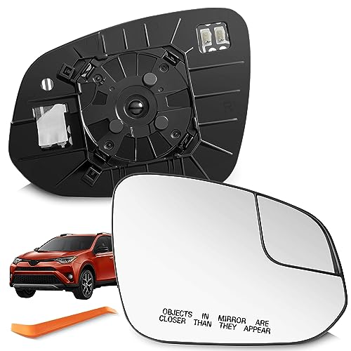SNEMEEY Compatible with Toyota RAV4 Passenger Side Mirror Glass 2016 2017 2018 - Right Side Replacement View Mirror, Heated Chrome Convex Mirror with Backing Plate and Rear Holder - Image 1