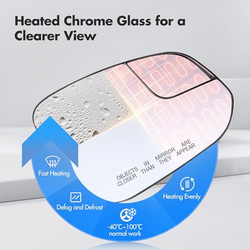 SNEMEEY Compatible with Toyota RAV4 Passenger Side Mirror Glass 2016 2017 2018 - Right Side Replacement View Mirror, Heated Chrome Convex Mirror with Backing Plate and Rear Holder - Image 4