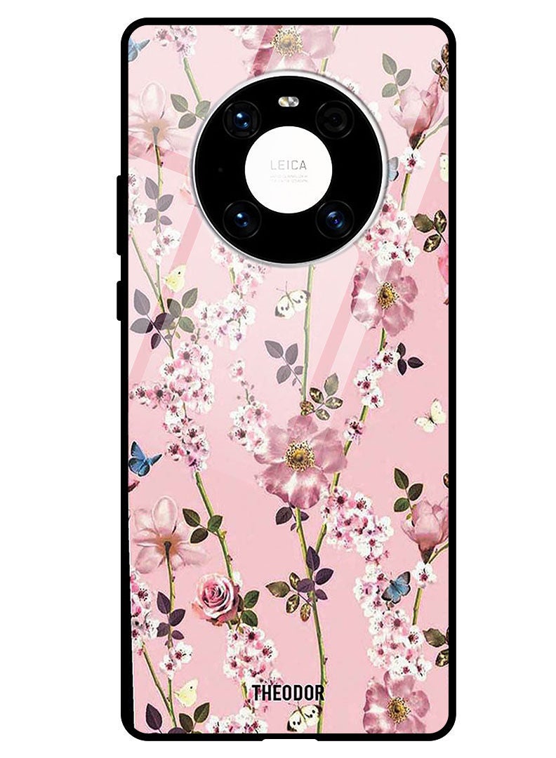 Theodor Protective Tempered Glass Case Cover HUAWEI MATE 40 5G  Small Pink Flowers - Image 1