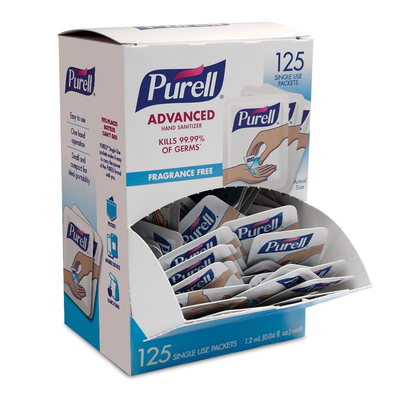 Purell جيل مطهر اليدين المتقدم من بيوريل، خالي من العطور، 125 عبوة للاستخدام الفردي بحجم السفر - 9620-12-125EC (عبوة من 1) - Image 1