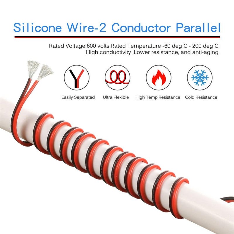 BNTECHGO 14 Gauge Flexible 2 Conductor Parallel Silicone Wire Spool Red Black High Resistant 200 deg C 600V for Single Color LED Strip Extension Cable Cord,Model,100ft Stranded Tinned Copper Wire - Image 4