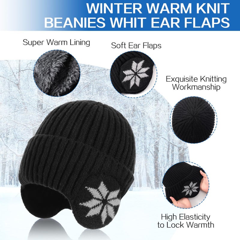 Tavaleu Mens Winter Beanie Hats Scarf Set - Winter Hats for Men, Beanie with Earflap for Men Fleece Hat Scarf Set Hat for Women Black - Image 2