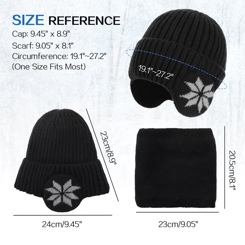 Tavaleu Mens Winter Beanie Hats Scarf Set - Winter Hats for Men, Beanie with Earflap for Men Fleece Hat Scarf Set Hat for Women Black - Image 4