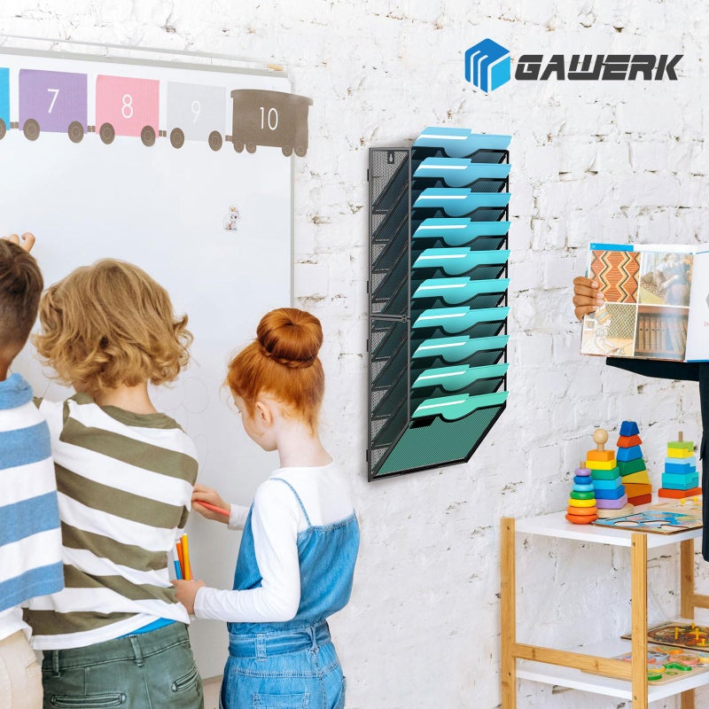 Gawerk 10-Tier Wall File Organizer Hanging Wall File Holder Wall Mount Paper Folder Organize, Mesh Magazine Document Mail Organizer Wall Organizer for Office School Home, Black - Image 5