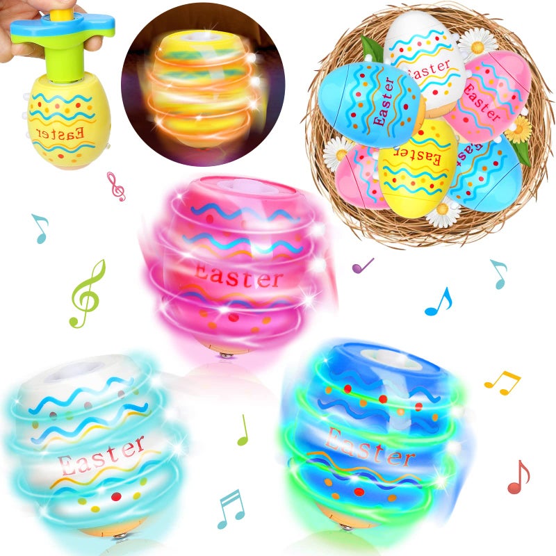 Ancesfun 6 PCS Easter Eggs Spinning Tops Toy for Kids Light Up Flashing Spin Toys with LED Gyroscope for Party Favors Glow in The Dark Supplies Goodie Bag Stuffers Easter Gifts for Kids - Image 3