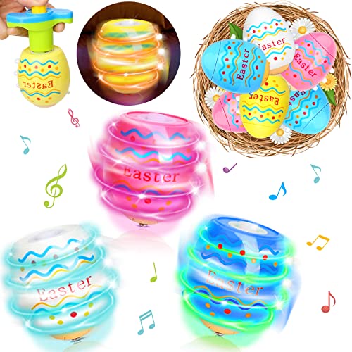 Ancesfun 6 PCS Easter Eggs Spinning Tops Toy for Kids Light Up Flashing Spin Toys with LED Gyroscope for Party Favors Glow in The Dark Supplies Goodie Bag Stuffers Easter Gifts for Kids - Image 1