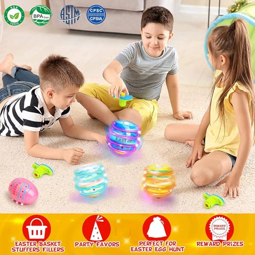 Ancesfun 6 PCS Easter Eggs Spinning Tops Toy for Kids Light Up Flashing Spin Toys with LED Gyroscope for Party Favors Glow in The Dark Supplies Goodie Bag Stuffers Easter Gifts for Kids - Image 5