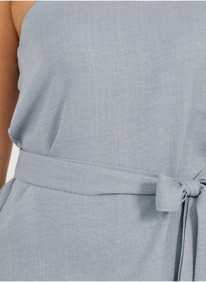 Styli Solid One Shoulder Top with Waist Belt Detail  - Image 4