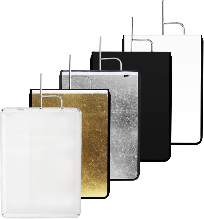 Selens 18" x24in Light Reflector Flag with Frame, 5-in-1 Cover Cloth and Diffuser Gold & Silver, Black & White for Studio Photography Lighting - Image 1