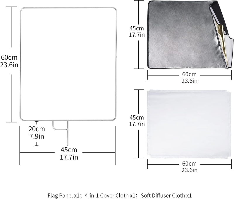 Selens 18" x24in Light Reflector Flag with Frame, 5-in-1 Cover Cloth and Diffuser Gold & Silver, Black & White for Studio Photography Lighting - Image 5