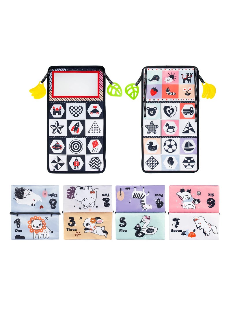 SYOSI كتب قماشية ألعاب tummy time مع مرآة، ألوان متباينة عالية باللونين الأسود والأبيض مجموعة ألعاب تعليمية مبكرة للمواليد والرضع، لعبة تطويرية للأطفال 3 في 1، هدية للأطفال قابلة للطي ومحمولة - Image 5