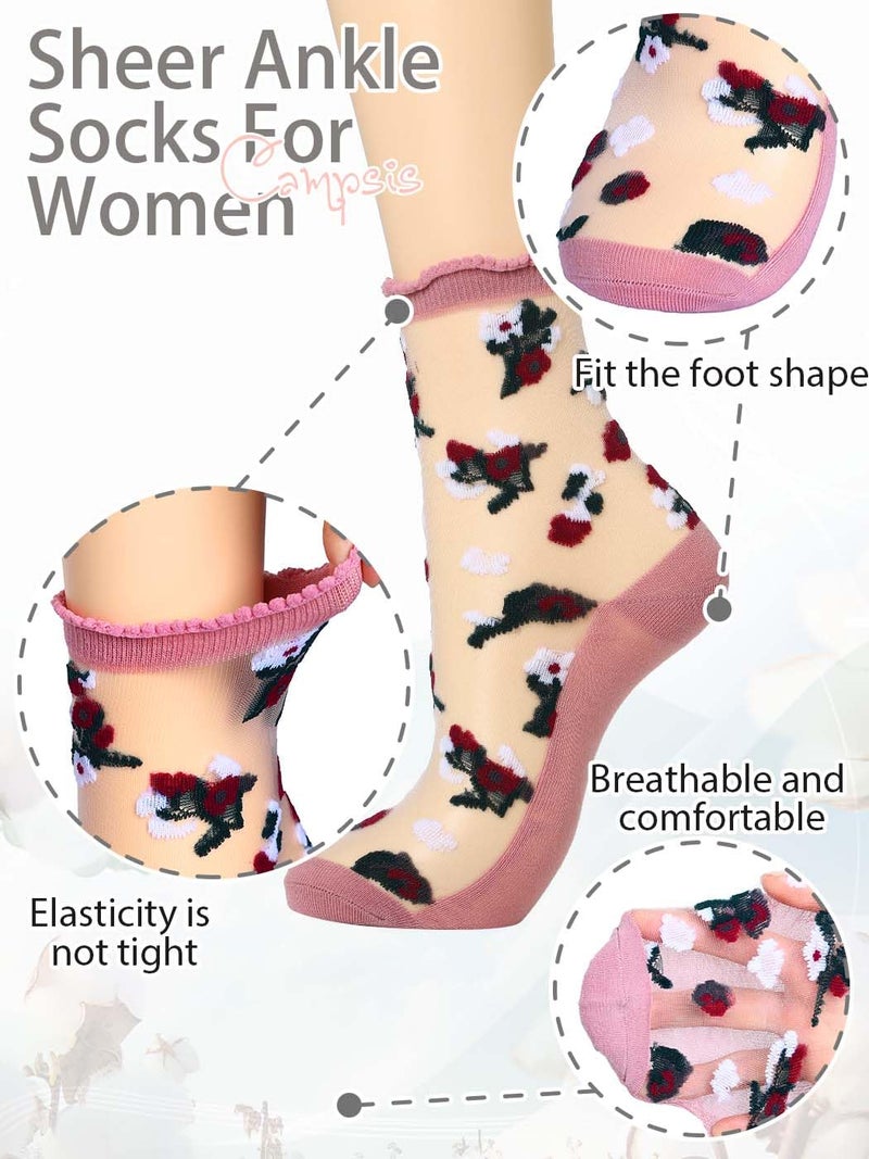 Campsis Floral Sheer Socks, Ruffle See Through Socks for Women - Image 3