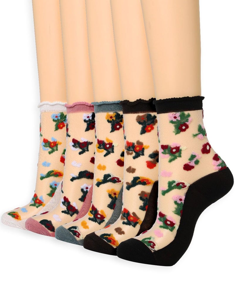 Campsis Floral Sheer Socks, Ruffle See Through Socks for Women - Image 1