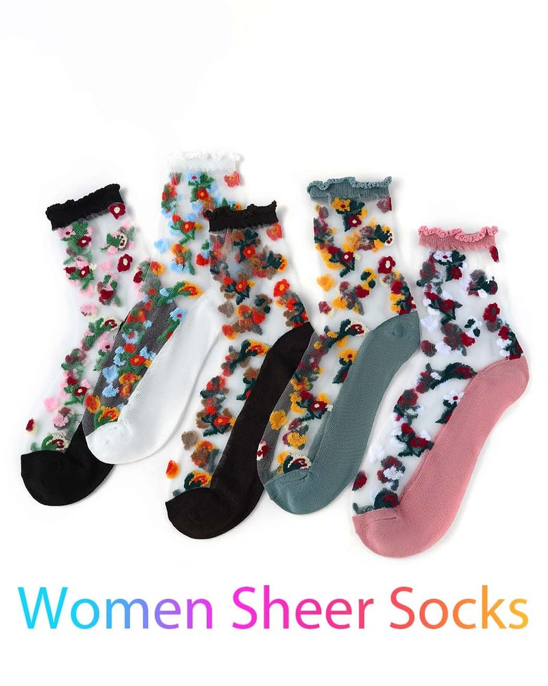 Campsis Floral Sheer Socks, Ruffle See Through Socks for Women - Image 2