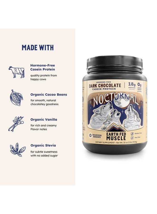 Earth Fed Muscle Nocturnal Casein Protein Powder – Dark Chocolate Protein Powder with Whey Blend – 18g Protein, Sugar Free, Gluten Free – Nighttime Recovery Protein Poweder – 2lb, 23 Servings - Image 3