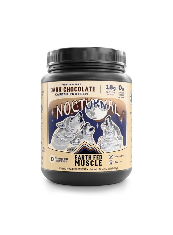 Earth Fed Muscle Nocturnal Casein Protein Powder – Dark Chocolate Protein Powder with Whey Blend – 18g Protein, Sugar Free, Gluten Free – Nighttime Recovery Protein Poweder – 2lb, 23 Servings - Image 1