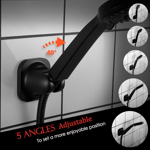 RIVOODS Handheld Shower Head Holder - 5 Positions Adjustable - Concealed Adhesive Mount with Screw Option- Bathroom Wall Mount Shower Hose Holder (Matte Black) - Image 4