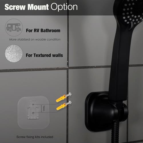 RIVOODS Handheld Shower Head Holder - 5 Positions Adjustable - Concealed Adhesive Mount with Screw Option- Bathroom Wall Mount Shower Hose Holder (Matte Black) - Image 3